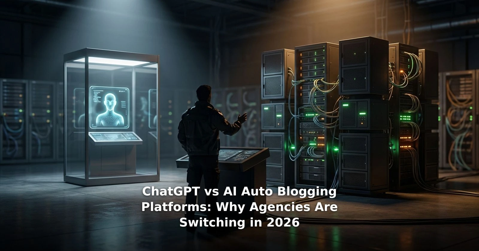 ChatGPT vs AI auto blogging platforms workflow comparison dashboard showing StackSerp automation pipeline